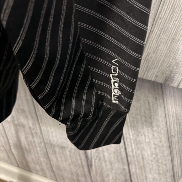 Volcom Men's XL Black Pinstriped Full Zip Sherpa Linen Hooded Jacket - Picture 3 of 7